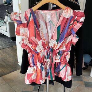 Anthropologie Multicolor Floral Ruffle Blouse NWOT
